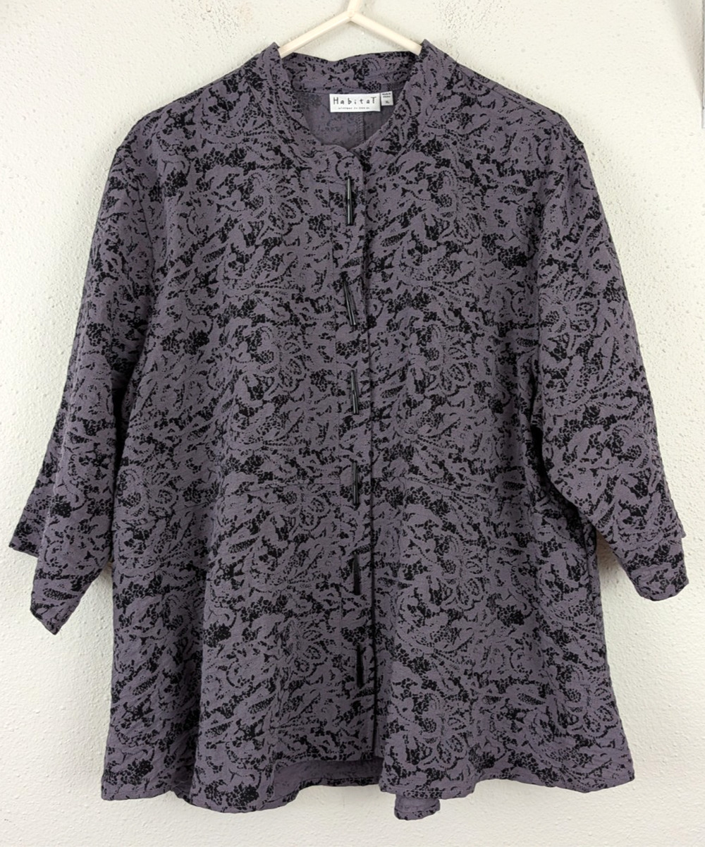 Habitat Clothes to live in sz XL Swing Shirt purple black design buttons 1009